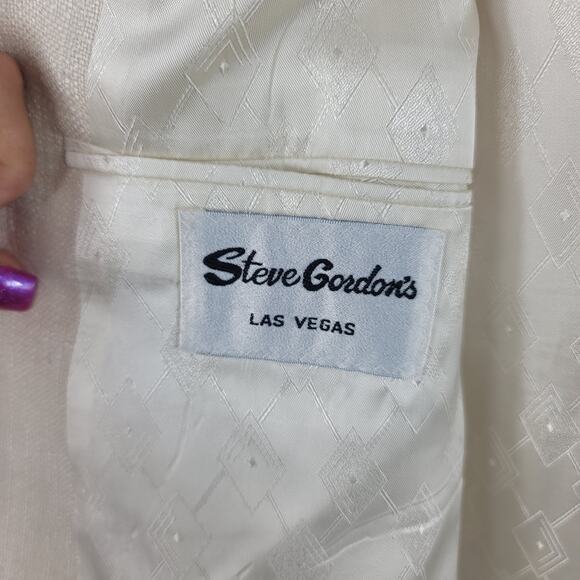 Steve Gordon Double Breasted 100% Pure Silk Cream Men's Suit Coat 46L - Picture 8 of 11